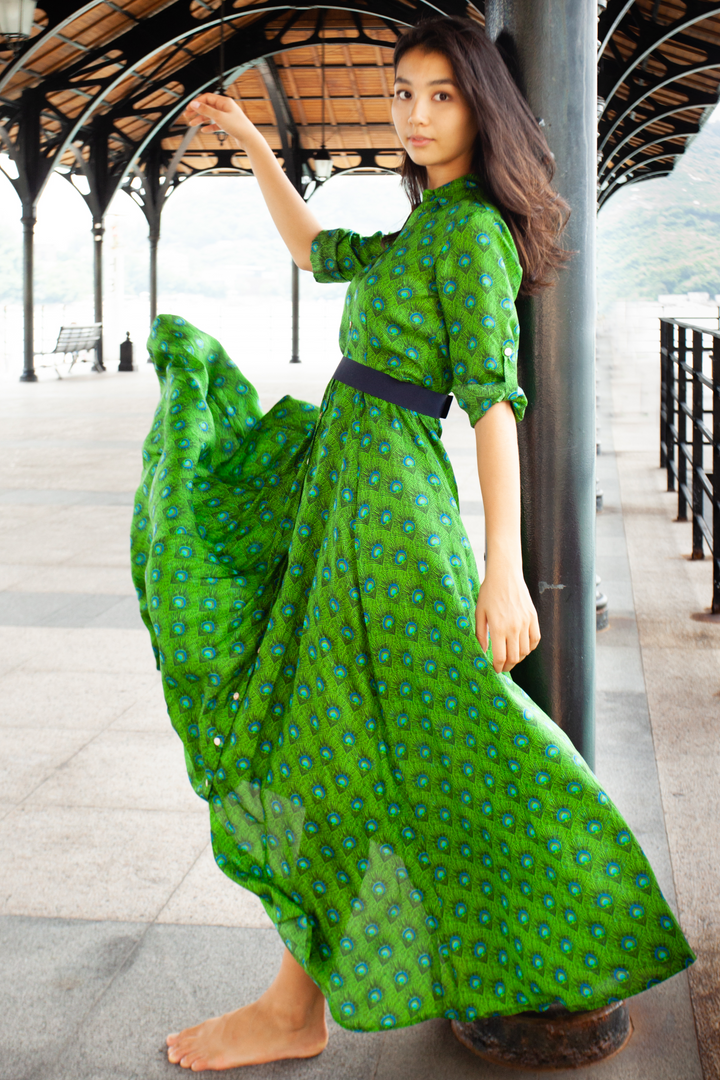 green dress autumn winter 2018 Siem Reap silk chemisier by The Tangerine Road A-Line Floor Length Chiffon inv-20 Color:Mahagony